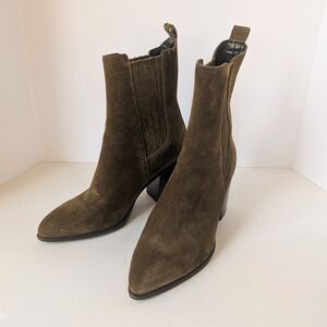 Marc Fisher Dark Moss Green Block Heeled Suede Ankle Boots